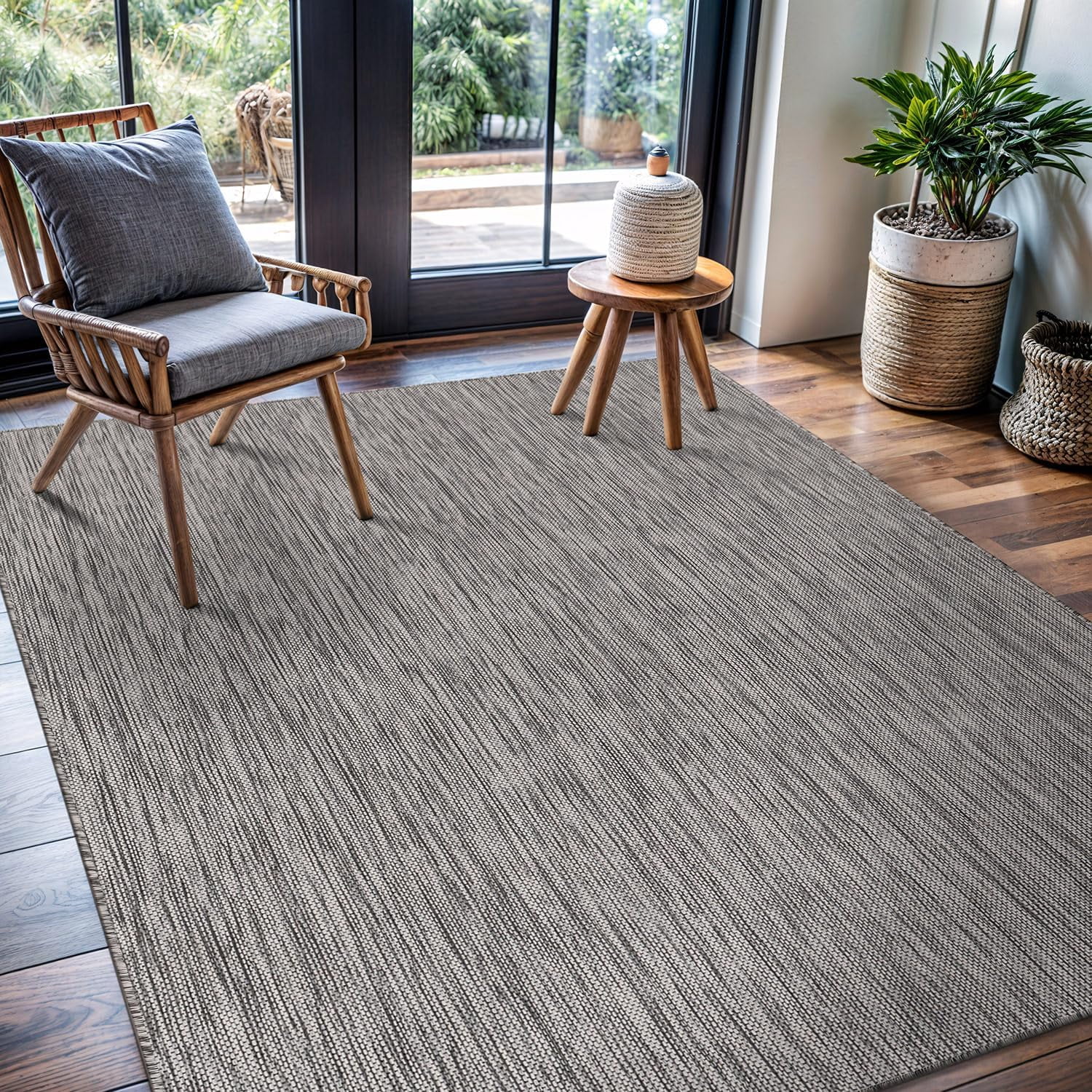 CAMILSON Solid Washable Waterproof Outdoor Indoor Area Rug Natural 5x7