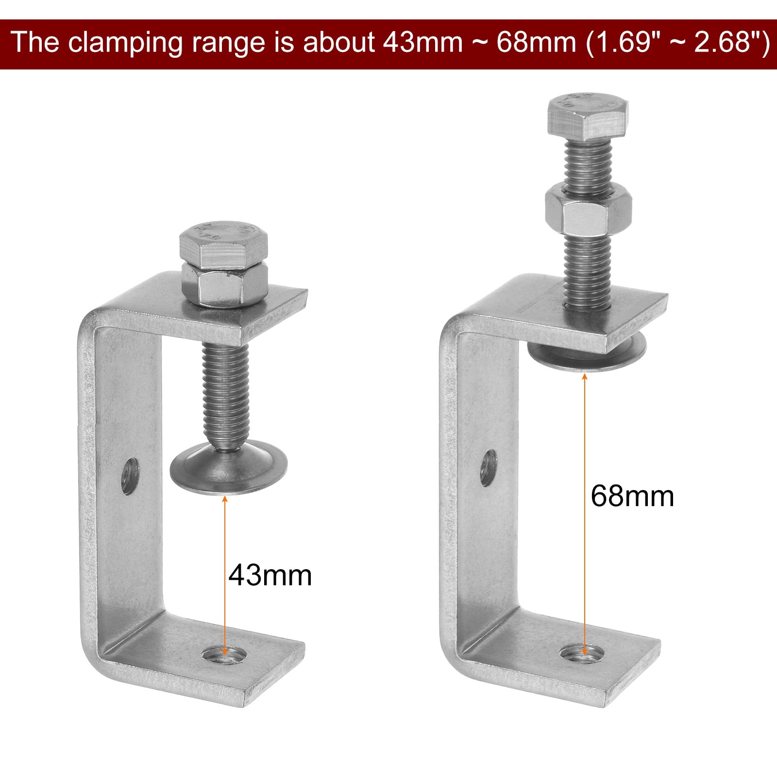 Uxcell 2Pcs Stainless Steel C Clamps 75mm Wide Jaw Opening Small Metal U Clamp for Woodworking Household Mounting