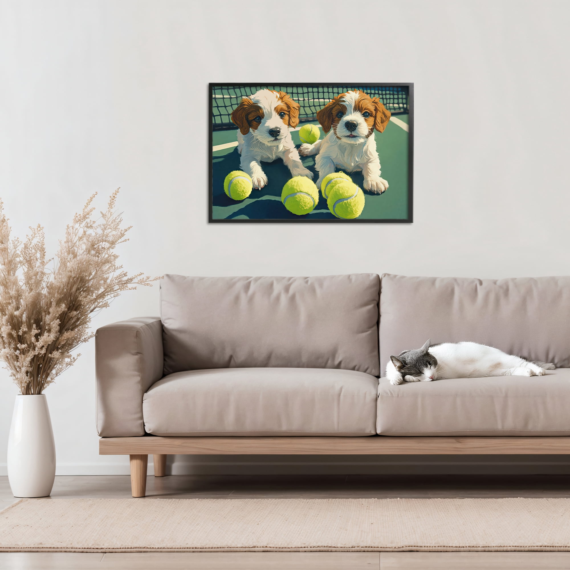 Stupell Industries Playful Puppies with Tennis Balls Black Framed Giclee Art, design by Imagine It Images
