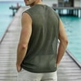 thumbnail image 5 of Men's Mesh Sleeveless Tank Top, Loose Fit Crew Neck Shirt with Chest Pocket, Breathable See Through Design for Beach, Summer Vacation and Casual Wear, Sizes S-2XL Army Green, 5 of 5