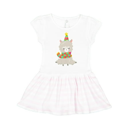 

Inktastic Sleeping Llama with Striped Scarf and Hat Gift Toddler Girl Dress