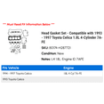 thumbnail image 2 of Head Gasket Set - Compatible with 1993 - 1997 Toyota Celica 1.8L 4-Cylinder 7A-FE 1994 1995 1996, 2 of 2