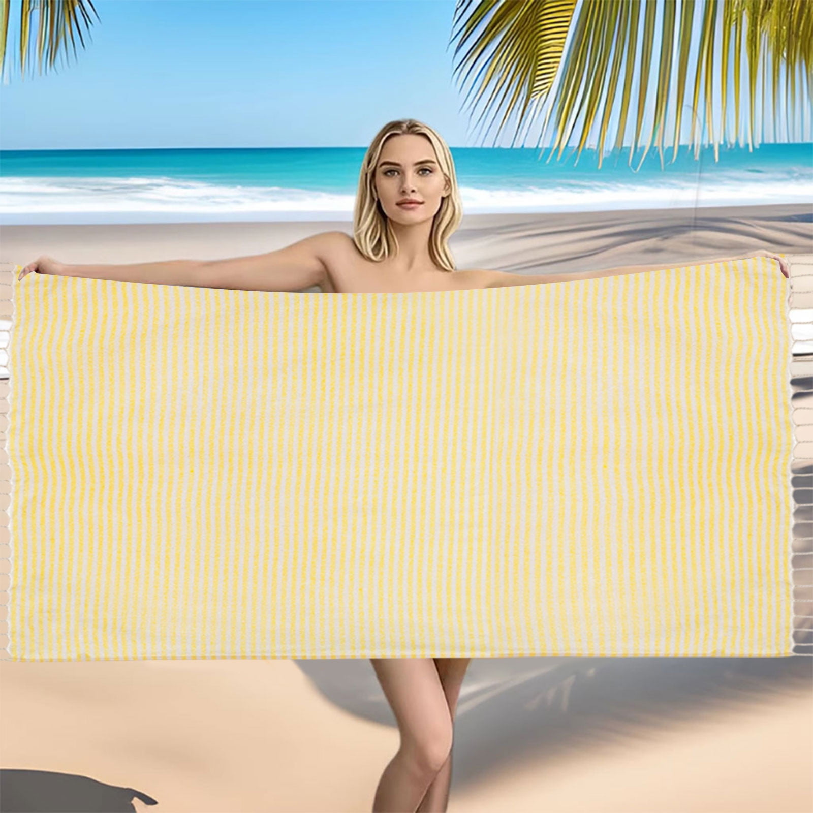 Fringed Striped Beach Towel Set 2-Pack | Oversized 59x39 Inch Cotton Bath & Pool Towel with Backpack | Quick Dry, Sand Free, Lightweight, Absorbent | For Adults & Kids | Multiple Colors | Embroidery