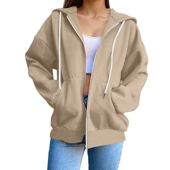 Aocisk Womens Hoodies and Sweatshirts Casual Long Sleeve Pullover Hoodie Lightweight Comfortable Fashion Top for Everyday Beige M
