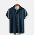 thumbnail image 2 of Stamzod Shirts for Men Short Sleeve Stripe Printed Casual Button down Lapel Summer Beach Shirts Plus Size Mens Shirts, 2 of 4