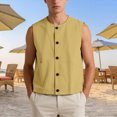 thumbnail image 2 of OSOLU Men's Tank Tops Loose Fit Sleeveless Solid Color Open Front Button Casual Summer Outdoor Activities Beach Vacation Vest, 2 of 5