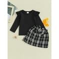 thumbnail image 2 of Suealasg Kids Girls Spring Skirt Set 6M 1T 2T 3T 4T 5T Long Sleeve Round Neck Tops +Tweed Plaid Print Bow Skirt Set 2 Piece Casual Autumn Clothing for Child Girls, 2 of 9