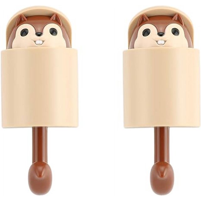 2pcs Squirrel Shape Adhesive Hook for Children's Room Living Room Bedroom,Cute Cartoon Creative Home Decoration Wall Hooks(Brown)
