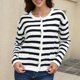 thumbnail image 3 of Gibobby Cárdigan para dama Suéter de punto a rayas arcoíris para mujer chaqueta delgada abrigo casual suelto(Blanco,G), 3 of 5