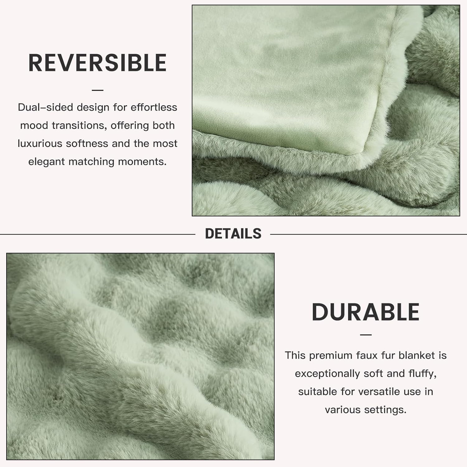 GHOUSE Fluffy Throw Blanket 60x80 Inches Soft Furry Faux Fur Throw Blanket 860GSM Green Blanket for Couch Bed
