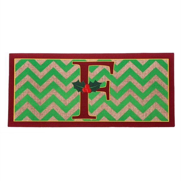 Evergreen Holly Monogram F Decorative Mat Insert, 10 x 22 inches