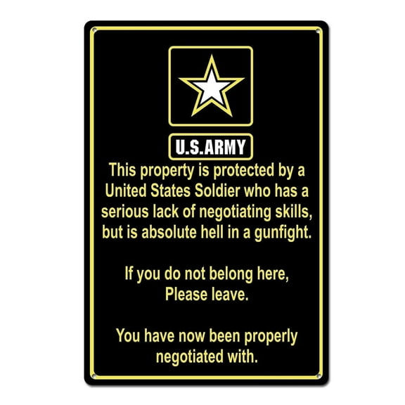 Size: 12x8 Inches Property Protected by Soldier U.S. Army Funny Metal Tin Sign Decor Wall Poster Decor Door Plaque