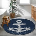 thumbnail image 4 of Summer Nautical Round Area Rugs 3 ft, Watercolor Ocean Anchor Pattern Retro Navy Blue Washable Small Area Rug with Non-Slip Sturdy Edge Binding Round Front Door Mat Floor Carpet for Entryway, 4 of 9