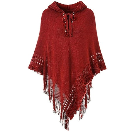 ZVNAH Swimsuit Coverup for Women Clearance  Women s Crochet Versatile Hooded Cape Shawl Wrap Sweater Mid-Length Knitting Cotton Dress