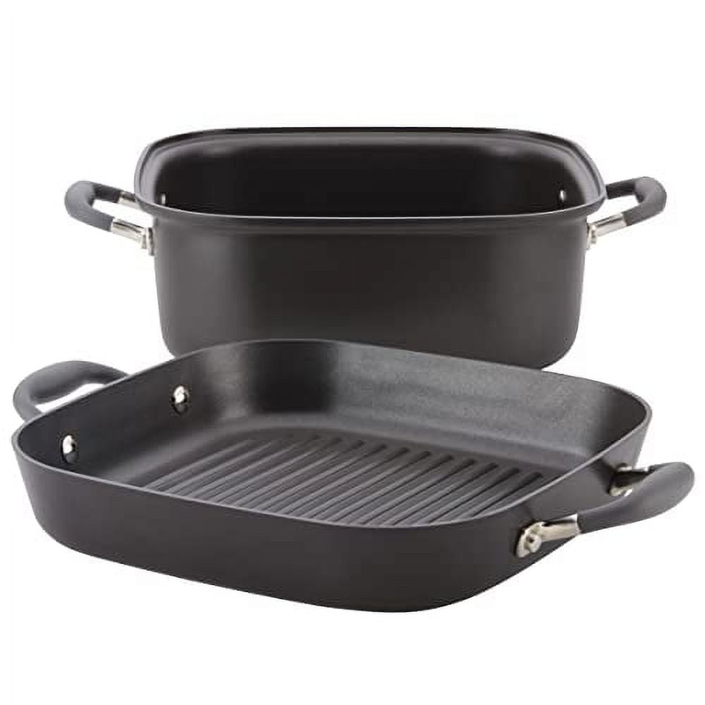 Anolon Advanced Non-stick 2-in-1 Deep Square Grill Pan and Square Roaster, 11-Inch, Graphite
