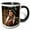 Black/White, variant on 3drose, Cool Fantastic Lady in Green Hat and Red Dress. Mechanical Gear. Gift, 11oz Two-tone Yellow Mug