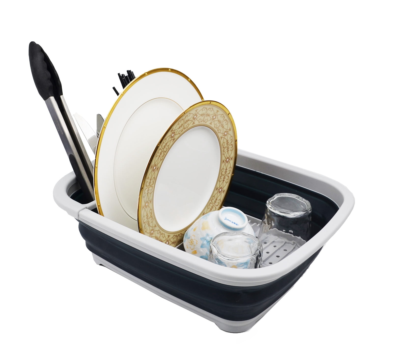 SAMMART 8L (2.11Gallons) Collapsible Dish Drainer - Foldable Drying Rack - Portable Dinnerware Organizer - Space Saving (Grey/Slate Grey