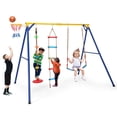 thumbnail image 1 of Gymax 4-in-1 Kids Swing Set Carbon Steel Swing Stand w/ Basketball Hoop Climbing Ladder, 1 of 10
