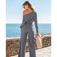 thumbnail image 6 of ChicMe Two Piece Sets for Women Asymmetric Ruched One Shoulder Long Sleeve Pullover Tops with Wide Leg Pant Tracksuit Dark Grey-L, 6 of 9