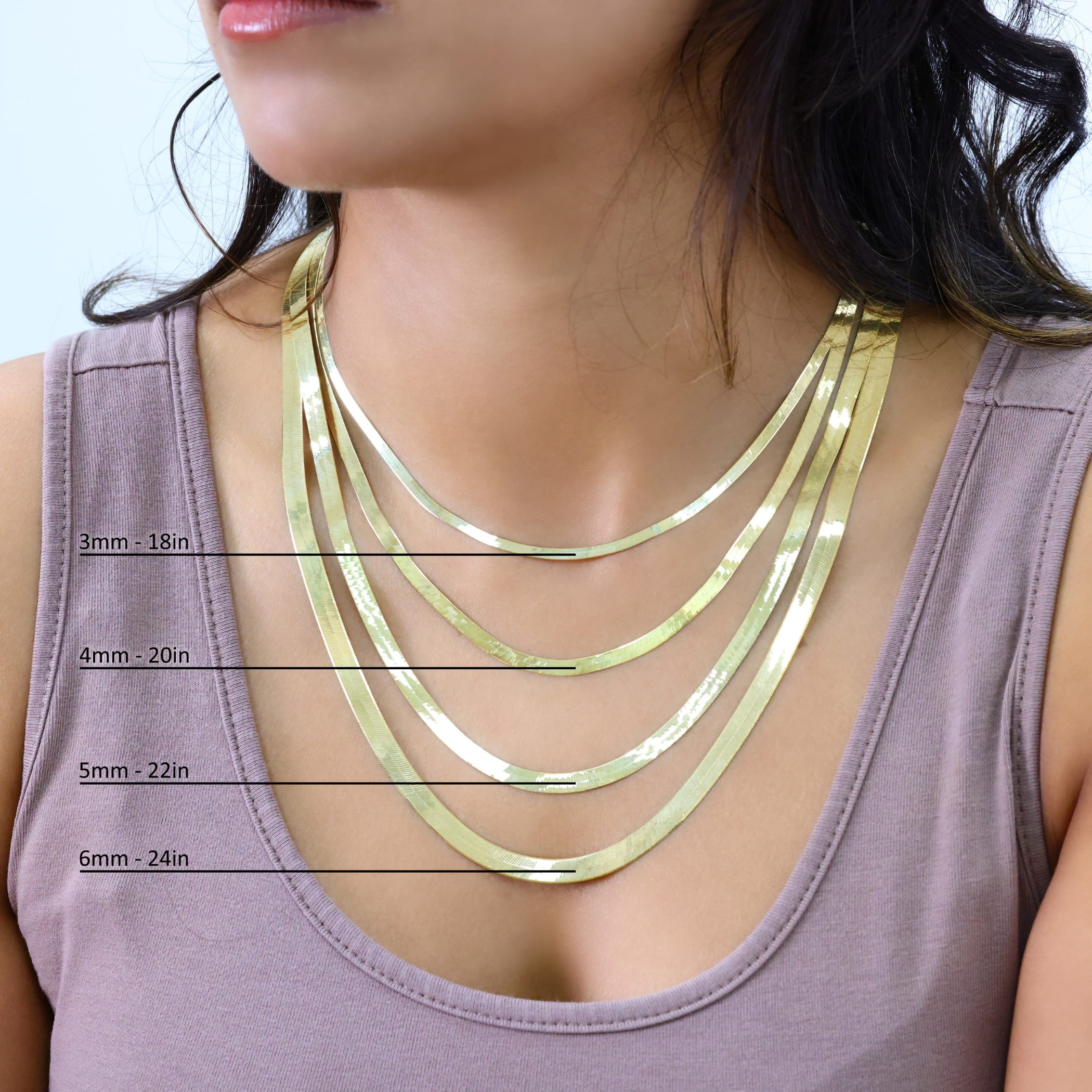 Nuragold 14K Real Yellow Gold Solid Herringbone Flexible Chain Necklace 14"-24" (3mm-7mm) Italian Jewelry for Men & Women