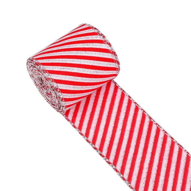 FOCUSNORM Christmas Tree Ribbons Contrast Color Stripe Pattern Wide Christmas Mesh Ribbons for Tree and Wrapping Presents