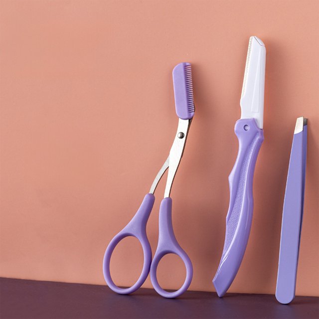 Kit profesional de recorte de cejas con herramienta de modelado plegable, juego de pinzas de precisión para mujeres, herramienta de aseo de belleza portátil con estuche protector, morado, 5.9