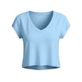 thumbnail image 6 of Htigea Cropped T-Shirts for Women Short Sleeve V Neck Basic Tees Soft Comfy Summer Daily Tops Light Blue M, 6 of 6