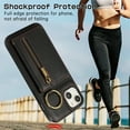 thumbnail image 4 of Crossbody Wallet Case for iPhone 14 Plus, with Shoulder Strap Card Slots Ring Holder, Magnetic Flip Folio Zipper Purse Case, PU Leather Kickstand Cover Handbag for iPhone 14 Plus, Black, 4 of 10