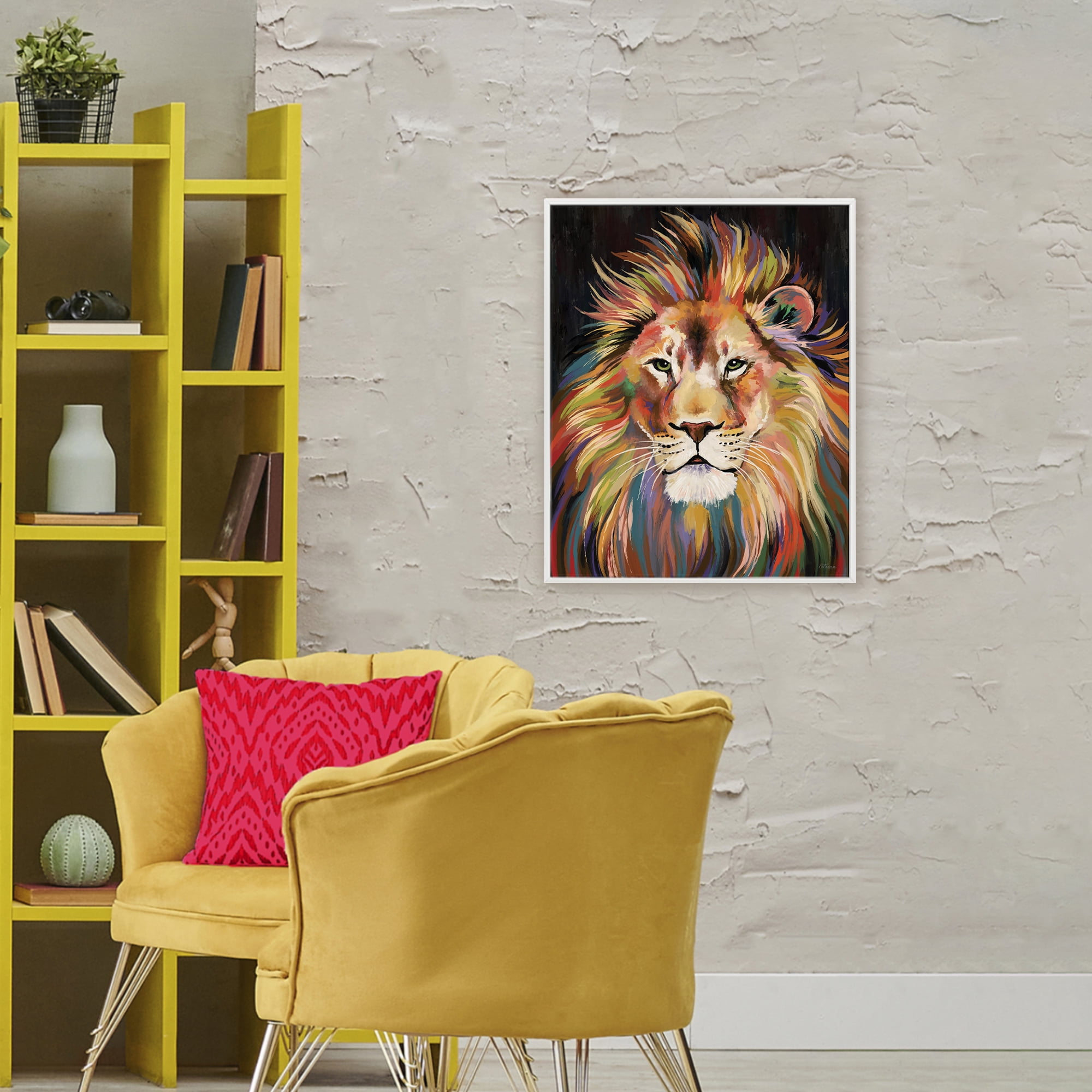 Stupell Industries Vibrant Majestic Rainbow Lion White Framed Giclee Art, design by Cat Thurman Designs