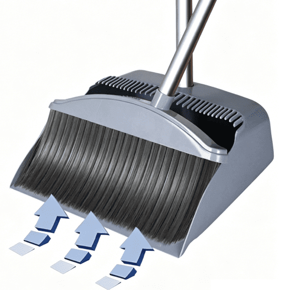Bxaolu Dustpan with Broom Set, Long Handle Stainless Steel Dustpan,Heavy Duty Standing Dust Pan with Teeth, Indoor Outdoor Up for Home Kitchen Lobby Room Office