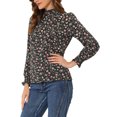 thumbnail image 4 of INSPIRE CHIC Women's Ruffled Mock Neck Smocked Long Sleeve Printed Blouse M Black Pink, 4 of 6