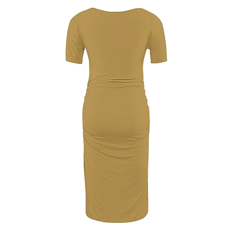 fitted lace wedding dress OYOANGLE Women's Maternity Mock Neck Sleeveless Ruched Dress Pregnancy  Bodycon Maxi Tank Dresses Baby Shower Photoshoot Apricot X-Small at Amazon  Women's Clothing store main image 0