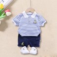 thumbnail image 2 of EnJoCho Toddler Baby Boys Summer Short Sleeve Shirts Set 2 Piece Striped Outfits Cute Casual Spring Soft Clothes, 2 of 7