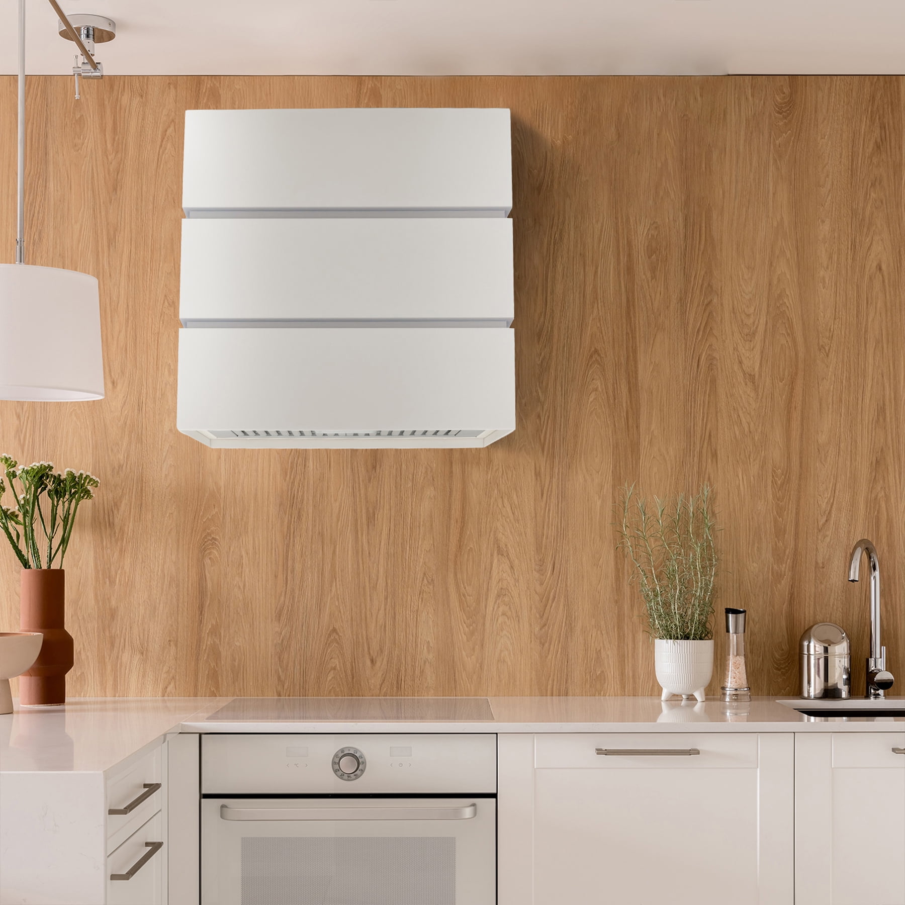 Akicon 36" Stainless Steel Range Hood, Modern Box Ducted Kitchen Hood with Powerful Vent Motor, Wall Mount, 36"W * 30"H*14"D, Signal White