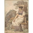thumbnail image 2 of Wolfgang Adam Töpffer 11x14 Gold Ornate Wood Frame and Double Matted Museum Art Print Titled - Young Woman in the Vaudois After the Grape Harvest (1821), 2 of 4