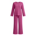 thumbnail image 6 of Women's Two-Piece Set Solid Color Crew-Neck Top & Pants Fall Winter Oversize Workout Sport Gym Vacation Travel Casual Comfortable Sweatshirt Sets Wide Leg Lounge Pants Set, 6 of 6