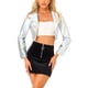 thumbnail image 1 of Chaqueta metálica holográfica brillante de manga larga con solapa para mujeres INSPIRE CHIC S Plata, 1 of 5
