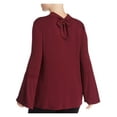 thumbnail image 2 of LYSSE Womens Burgundy Stretch Cut Out Tie Bell Sleeve Mock Neck Top Plus 2X, 2 of 2