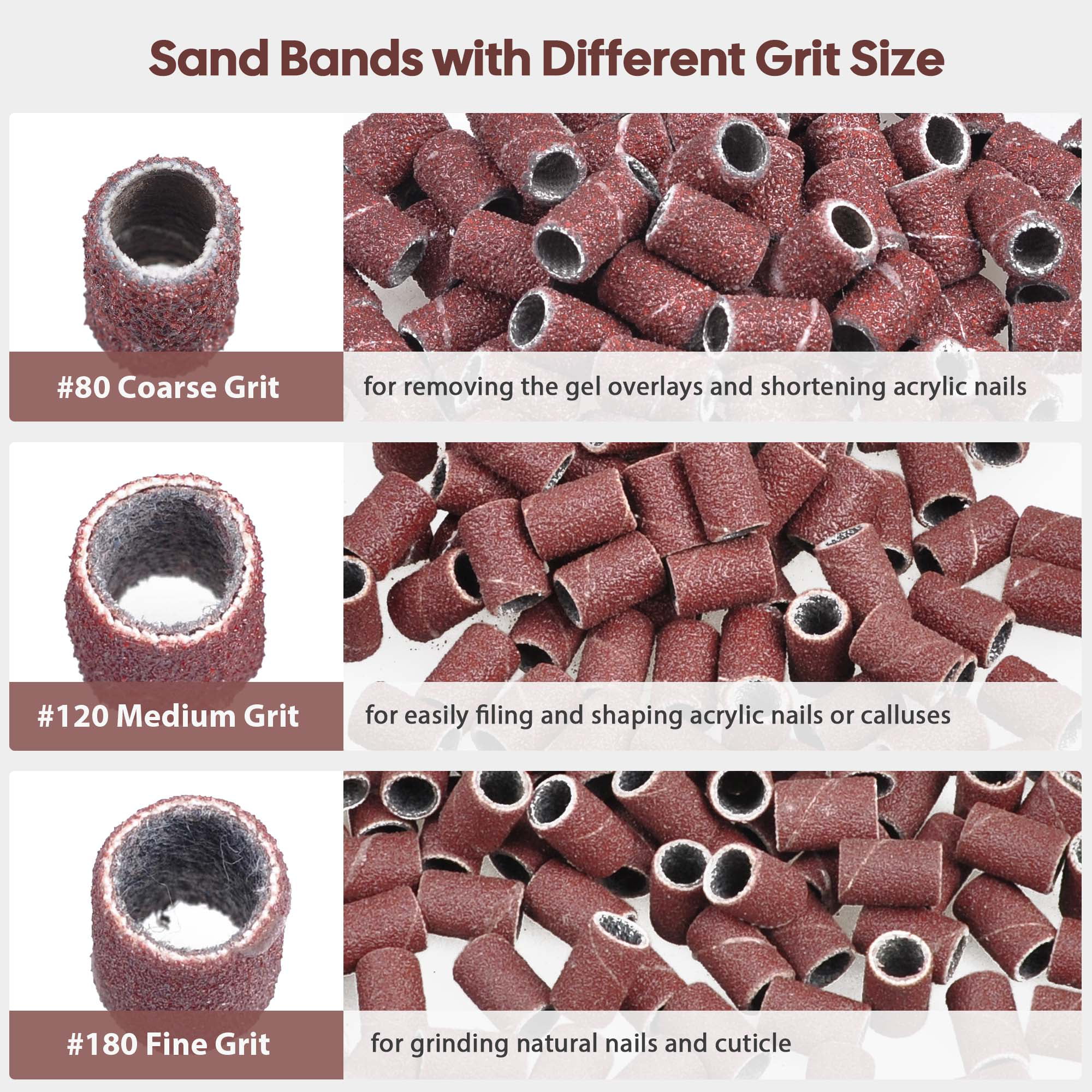 Amazon.com: 200 Pcs Sanding Bands for Nail Drill, 80# Coarse Grits Drill  Bits for Nails Set, Professional Nail File Sanding Bands 3/32
