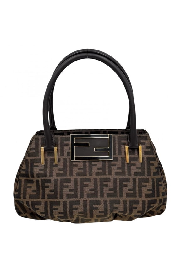 Pre-Owned Fendi handbag for women, Zucca design, 8BR674, canvas and leather, brown, gold...