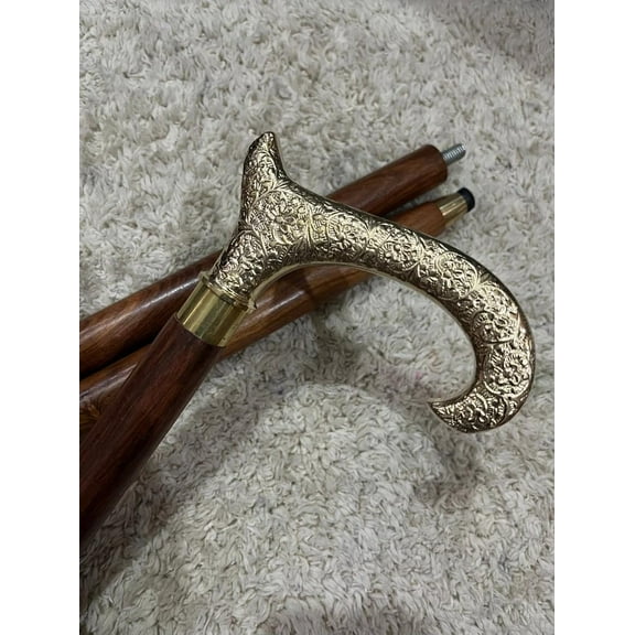NAUTICALMARTUS Antique Style Brass Derby Head Handle Vintage Look Wooden Shaft Walking Stick Cane Gift
