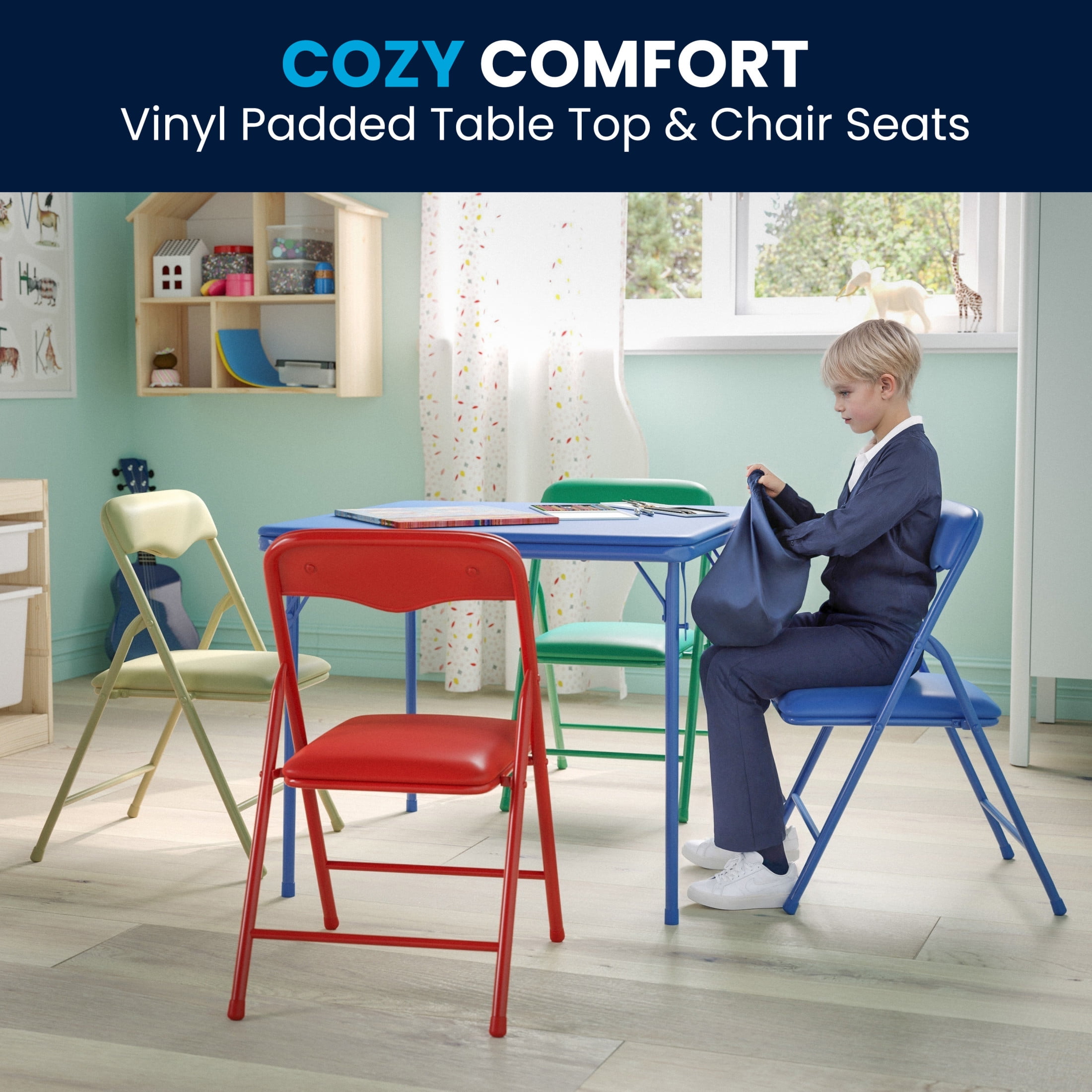 Flash Furniture Mindy Kids 5-Piece Classroom Folding Table and Chairs Set, Multicolor