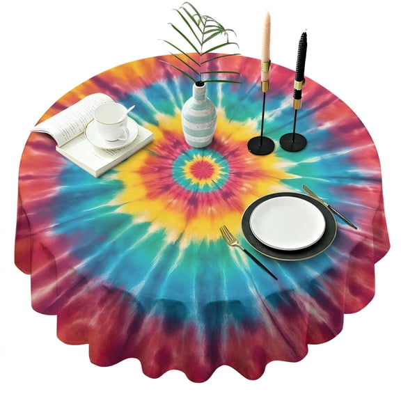 Colorful Tie Dye Mandala Pattern Round Tablecloth 60"x60",Wrinkle Wipeable Table Cloth for Kitchen Dining Room Picnic Patio Party