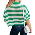 thumbnail image 4 of Short Sleeve Women Stripe Print Casual Button Down Crochet Cardigan Hollow Tops, 4 of 6