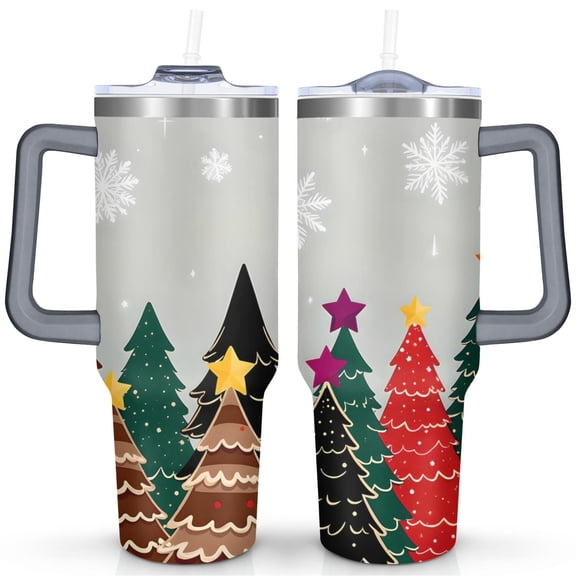 Christmas 40 OZ Coffee Tumbler with Handle Rust Resistant Christmas Snowflake Ball Travel Cups Decorative Cafe Tumblers for Holiday Accessories Birthday Christmas for Women Men Friend Dad