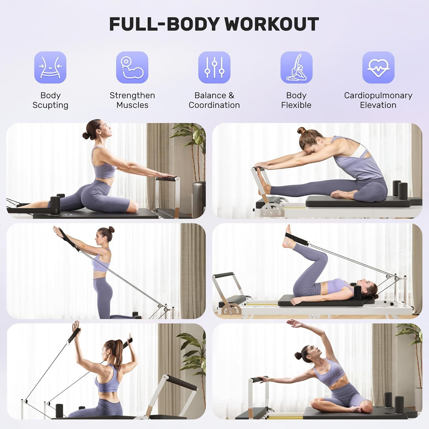 Pilates Reformer Machine,75" Foldable Pilates Machine with Adjustable Height Pulleys and Dual Resistance- Springs and Cords,Pilates Equipment for Home Workouts with Jump Board,Up to 400LBS