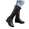 thumbnail image 5 of Fesfesfes Tall Boots for Young Ladies Warm Solid Knee High Boots Round Toe Lace Bandage Booties High Heel Boots Shoes US:9.5(43), 5 of 7