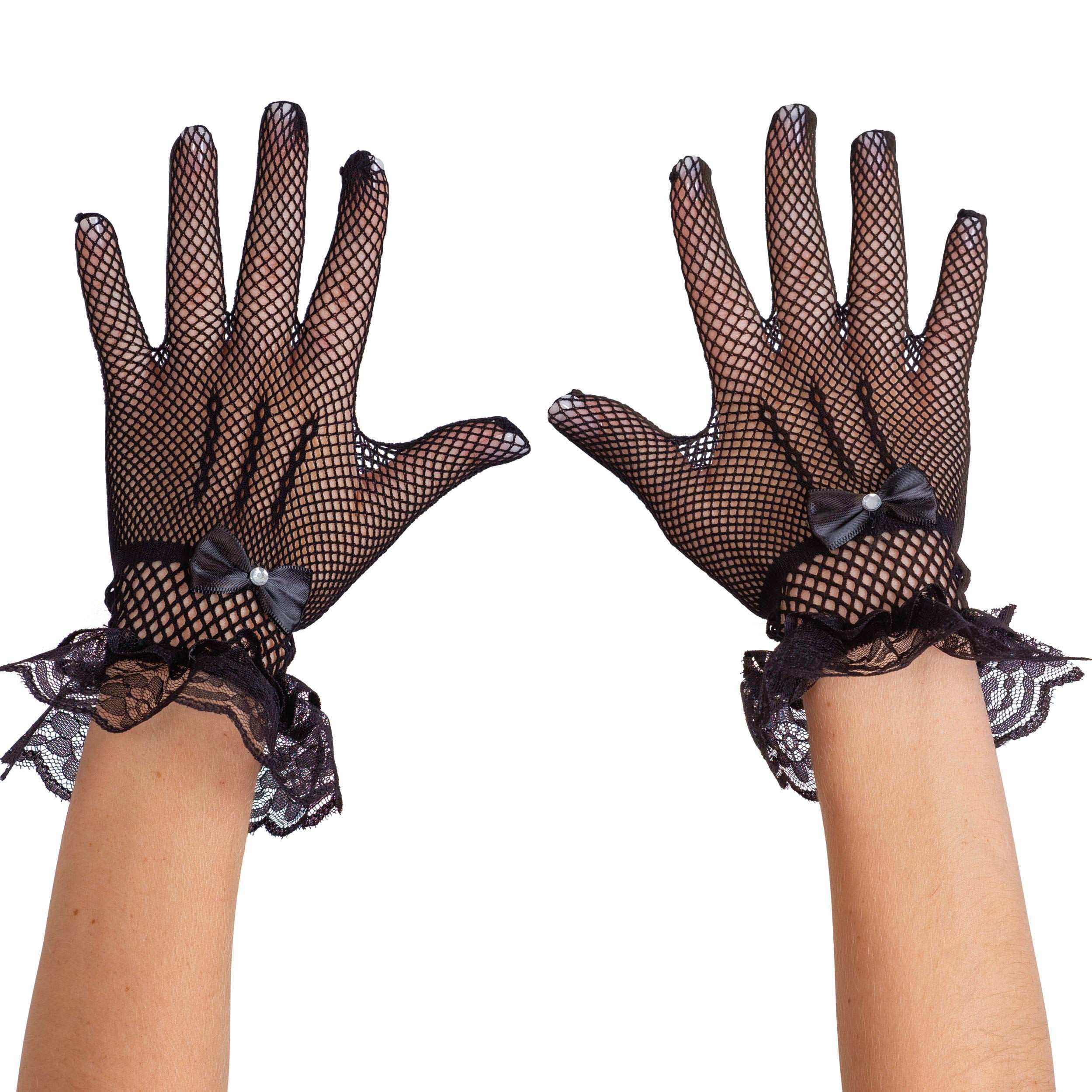 Accessories Gloves & Mittens Evening & Formal Gloves ELEGANT BLUE COTTON Gloves With Black Bead Braid 