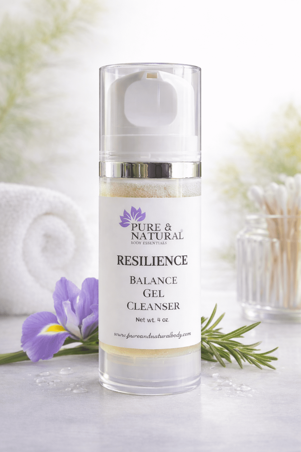 Pure & Natural Body Essentials Resilience Gentle Face Wash for Sensitive Skin, Lightweight Daily Cleanser Gel, 3.4 oz