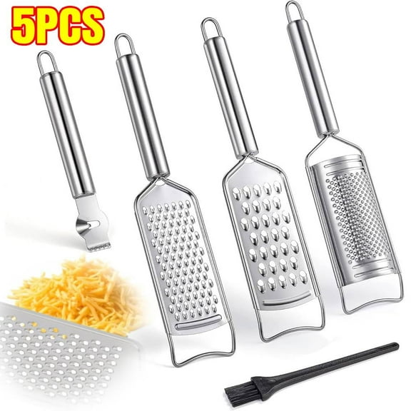 Stainless Steel Cheese Grater Set, Set of 5 Kitchen Grater & Peeler & Slicer, Lemon Zester with Cleaning Brush